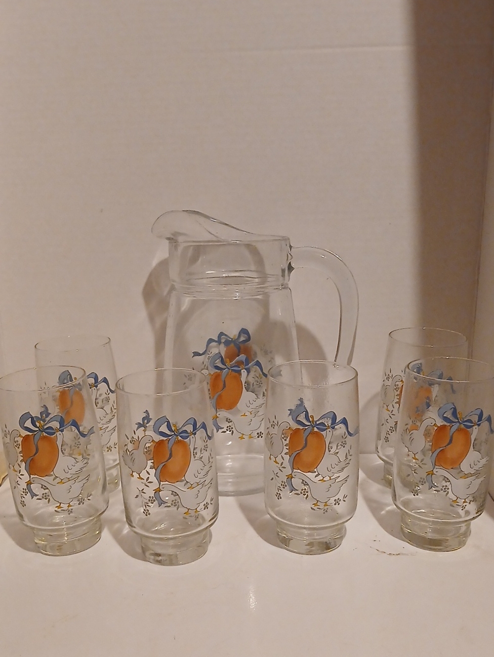Vintage 80s Marmalade Goose Rare Clear Glass Pitcher Set New